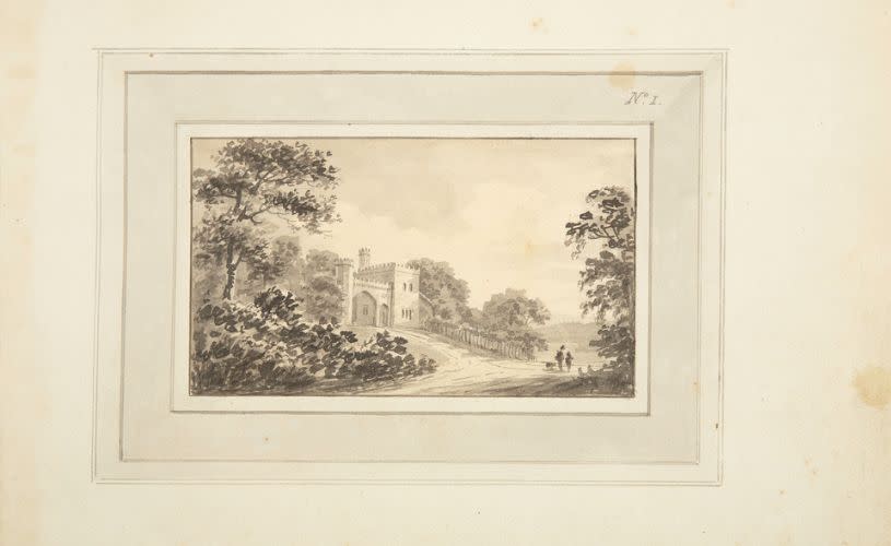 Historical sketch showing the Castellated lodge at the main entrance of the Blaise estate - © Bristol Culture
