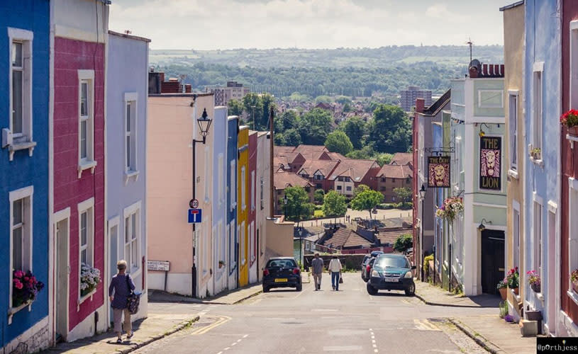 Colourful houses along Church Lane in Cliftonwood - credit Jess Siggers