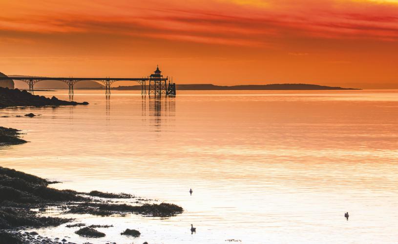 A view of Ladye Bay in Clevedon near Bristol at sunset - credit Dave Peters