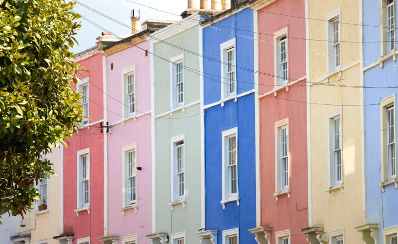 A row of multi-coloured houses in the Cliftonwood area of West Bristol - credit Paul Box