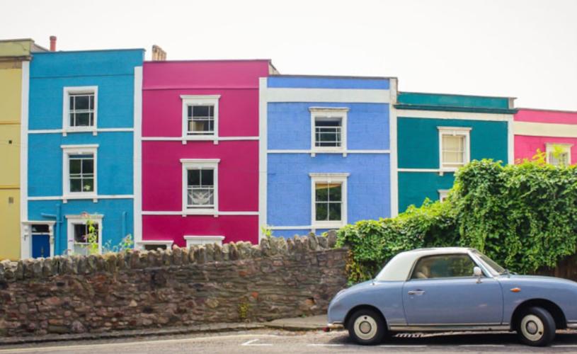 A row of multi-coloured houses in the Cliftonwood area of West Bristol - credit Jess Siggers
