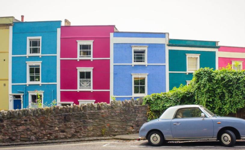 A row of multi-coloured houses in the Cliftonwood area of West Bristol - credit Jess Siggers