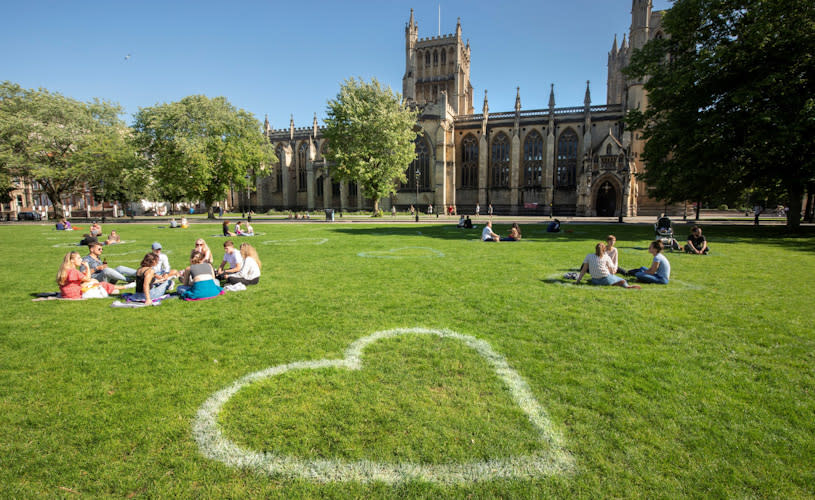 A white spray painted heart on College Green - Credit Visit Bristol