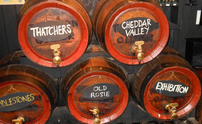 Barrels of cider at The Coronation Tap pub in Clifton, West Bristol