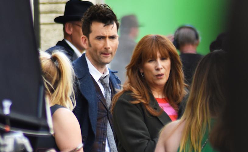 Actors David Tennant & Catherine Tate filming one of the 2023 Doctor Who specials on Broad Street in Bristol's Old City - credit Logan Walker