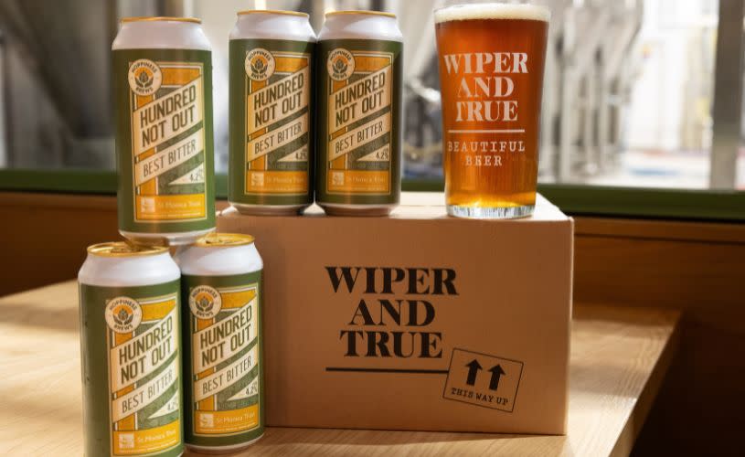 Cans of Hundred Not Out Wiper and True beer in brewery - credit Wiper and True
