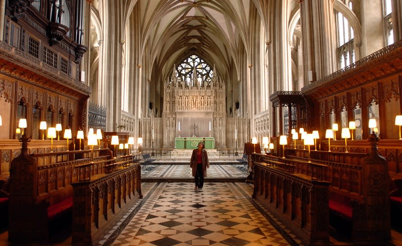 Interior of Bristol Cathedral with lights - credit Graham Flack