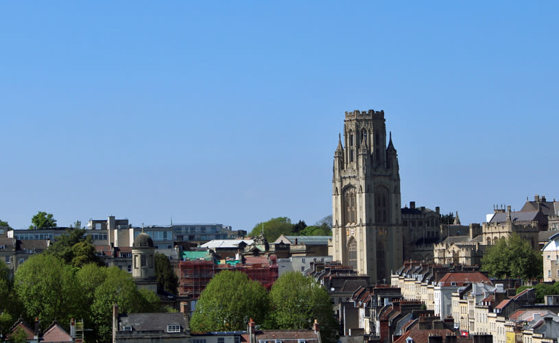 Wills Memorial Building and top of Park Street in central Bristol