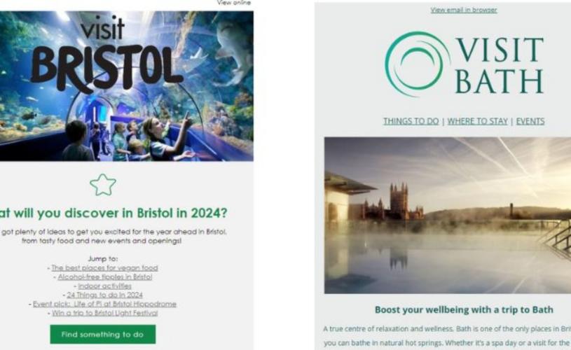 Screenshot of Visit Bristol & Visit Bath Enews