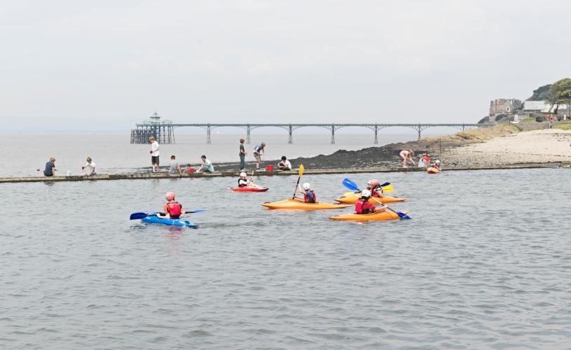 Kayakers in the Marine Lake at Clevedon, near Bristol - credit Allistair Hood