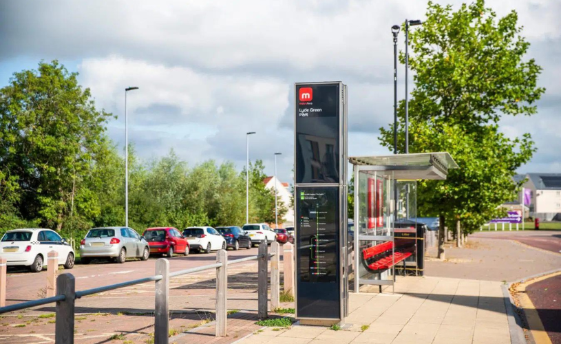 A bus stop at Lyde Green in Bristol