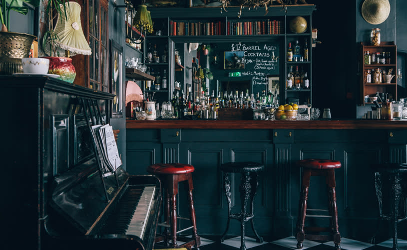 Bristol Milk Thistle speakeasy Bar with no people, bar stools