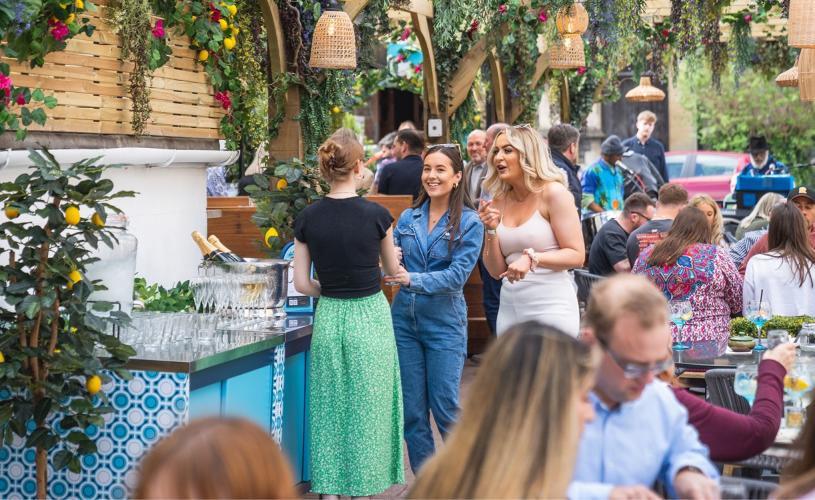 People on the outdoor terrace at the Racks restaurant in Clifton, West Bristol - credit Racks Bristol
