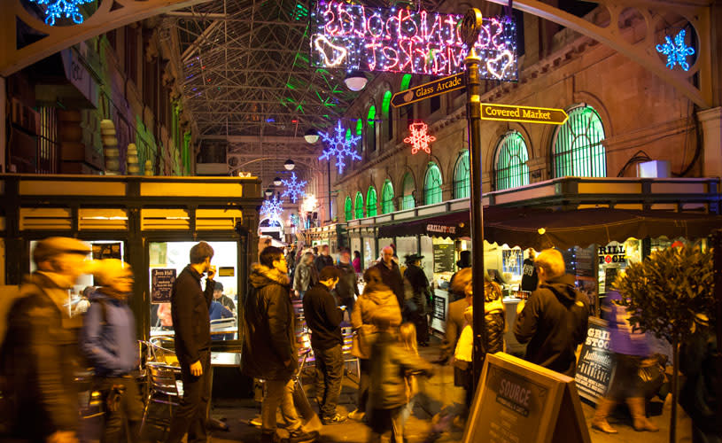 Christmas lights in St Nicholas Market, Bristol - credit Chris Bahn