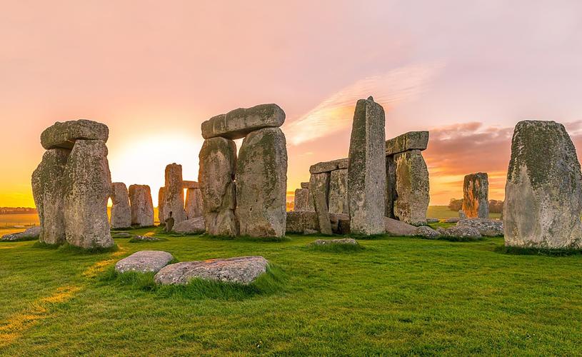 A view of the Stonehenge monument near Bristol at sunset