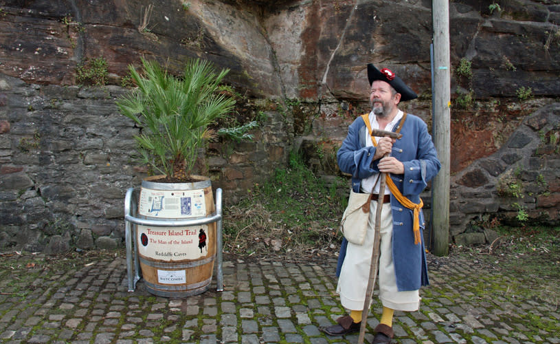A man dressed as a pirate promoting the Treasure Island Trail in Bristol