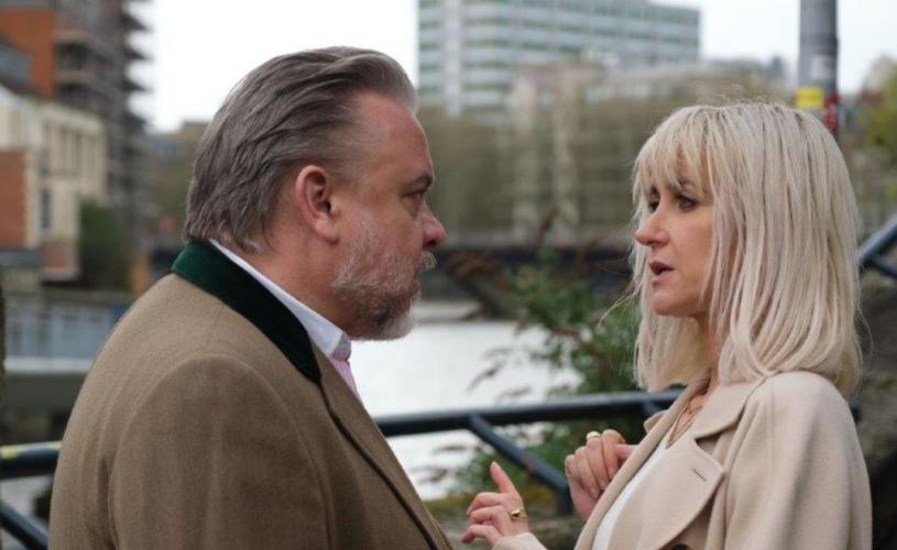 Actors by Finzel's Reach Bridge - credit Paramount Plus