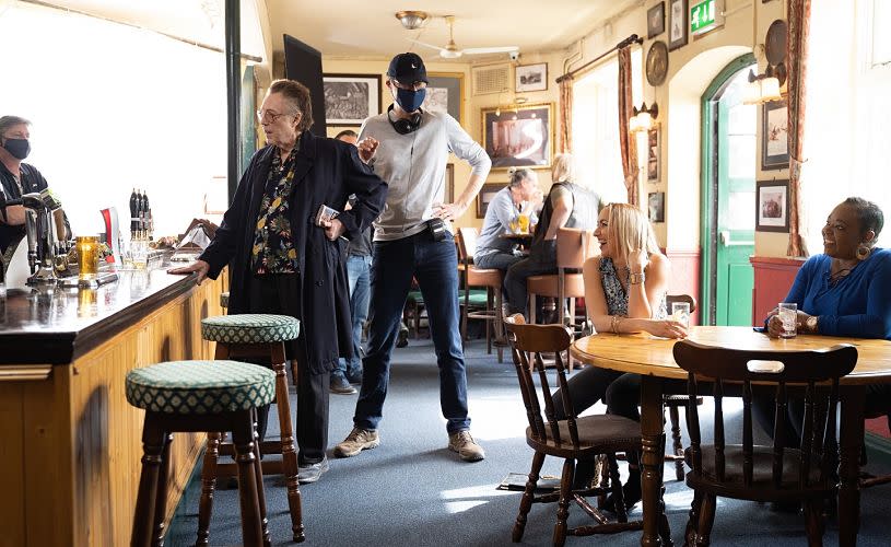 Christopher Walken filming season 1 of The Outlaws (2021) at The George pub in Shirehampton, north west Bristol - credit BBC, Amazon Studios, Big Talk, and Four Eyes