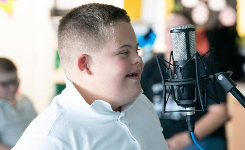 A boy rehearsing ahead of a performance at Tobacco Factory Theatres, Bristol