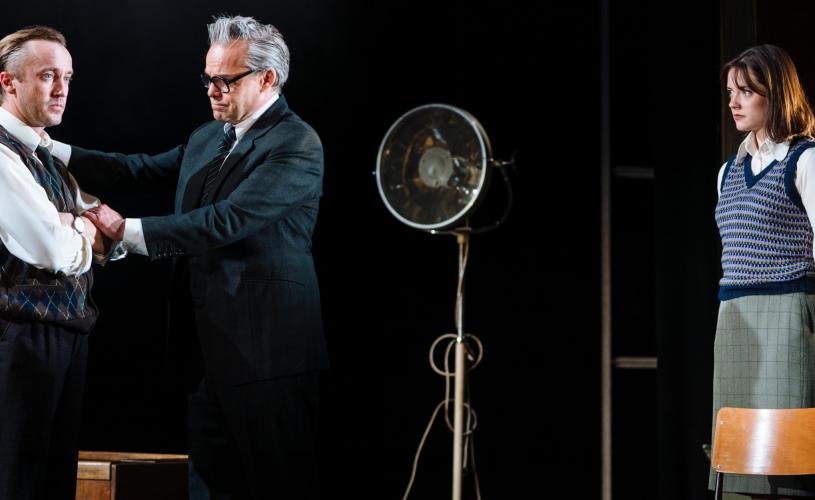 Tom Felton as Dr Robert Edwards, Jamie Glover Dr Patrick Steptoe and Meg Bellamy as Jean Purdy in A Child of Science at Bristol Old Vic Credit Helen Murray