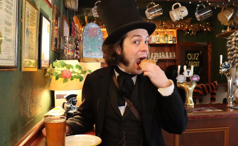 Man dressed as Brunel in a The Orchard Inn pub in Bristol - credit Brunel's SS Great Britain