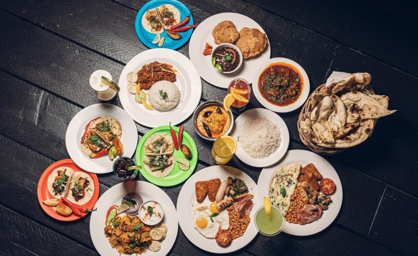 Variety of world dishes from above - credit Za Za Bazaar