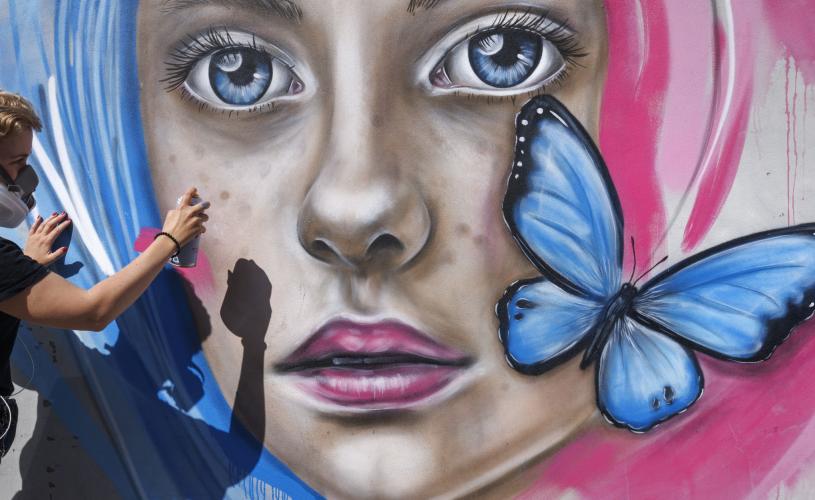 An artwork at the Upfest street art festival on North Street, Bristol