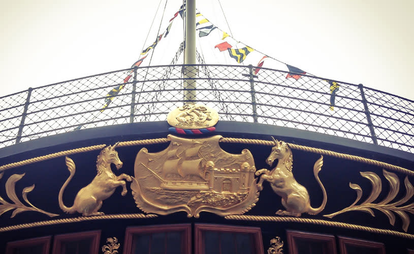 Unicorns and city crest on Brunel's SS Great Britain - credit Giulia Blocal