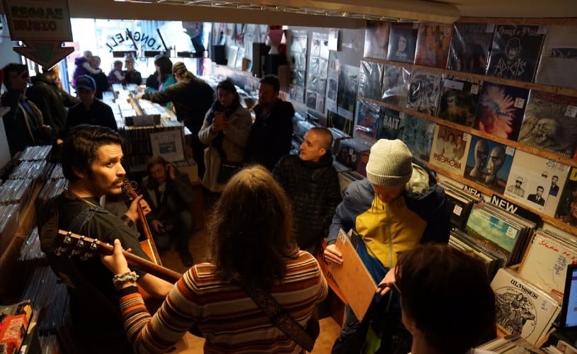 A band performing inside the Longwell Records shop in Bristol - credit Longwell Records