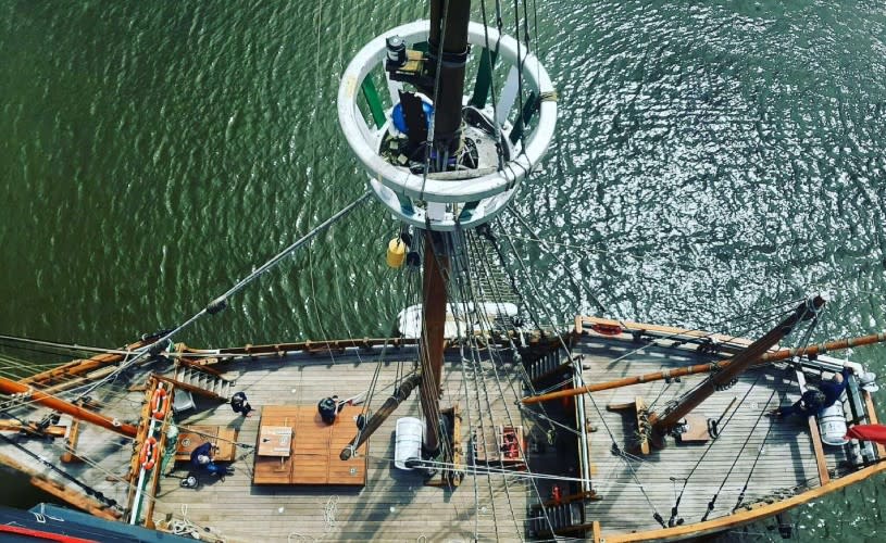 Above the crows nest on The Matthew - Credit The Matthew of Bristol