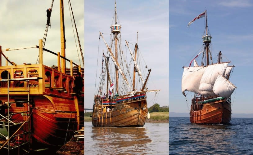 3 images of the Matthew being bulit to sailing - Credit Visit West