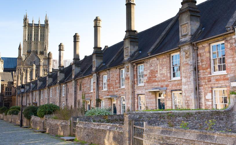 Vicars' Close and Wells Cathedral in the City of Wells