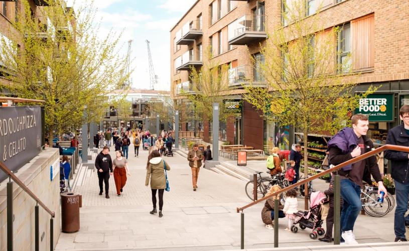 People walking around Wapping Wharf - Credit Wapping Wharf