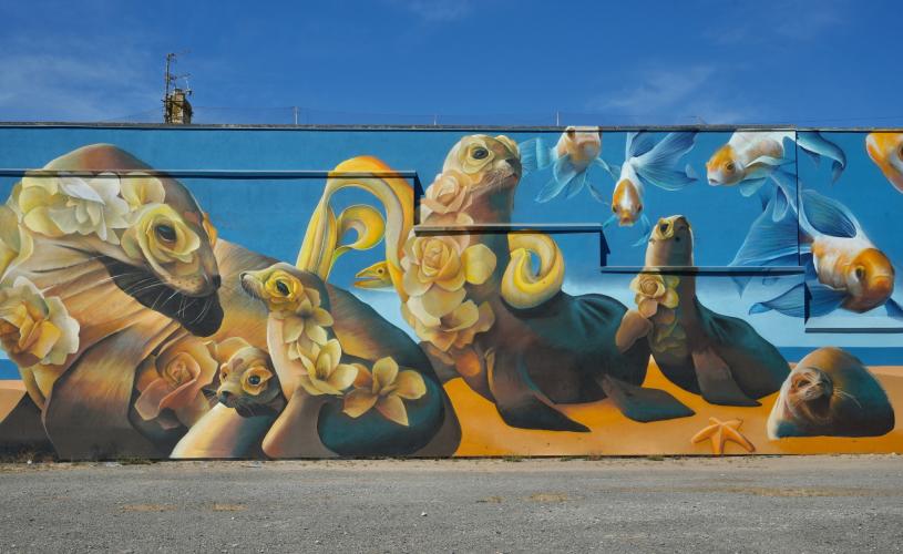 'Sea Lions' street art in Weston-super-Mare near Bristol - credit Curtis Hylton
