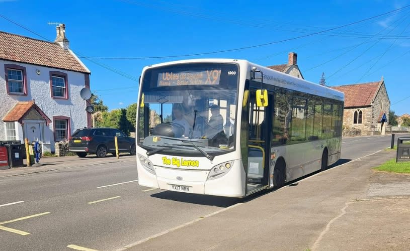 A white The Big Lemon X91 bus in North Somerset - credit The Big Lemon