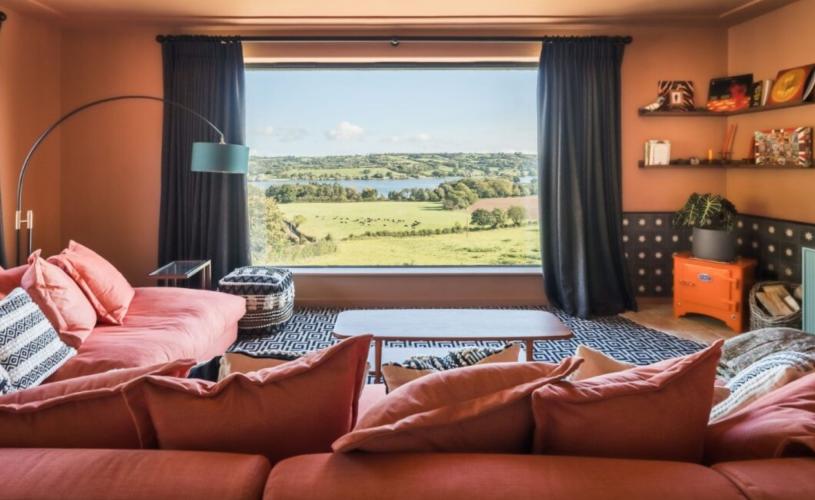 A view over countryside from a bedroom at Yeo Valley