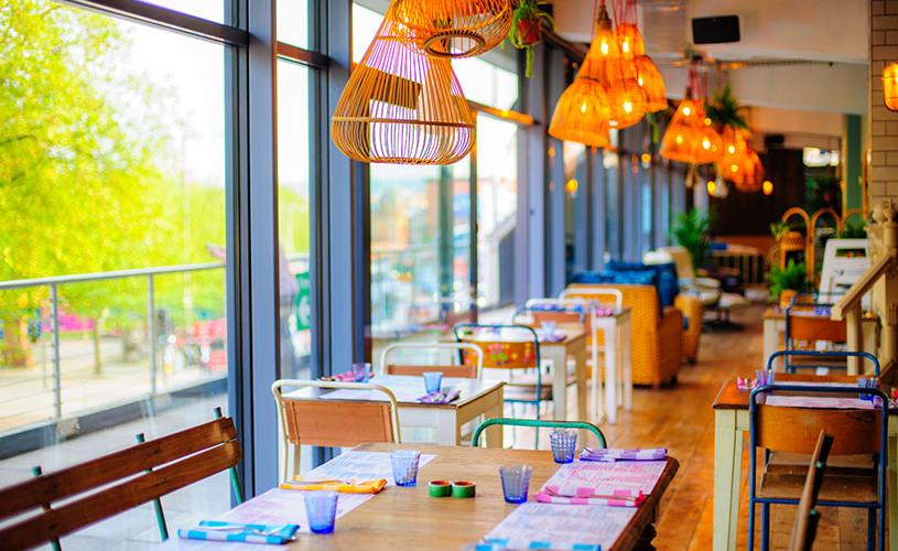 Colourful interior of restaurant