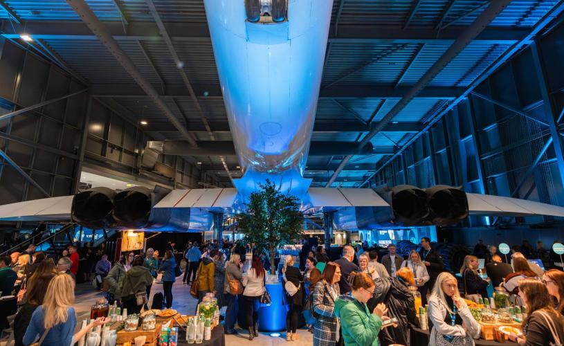Aerospace Bristol standing event with crowd under Concorde