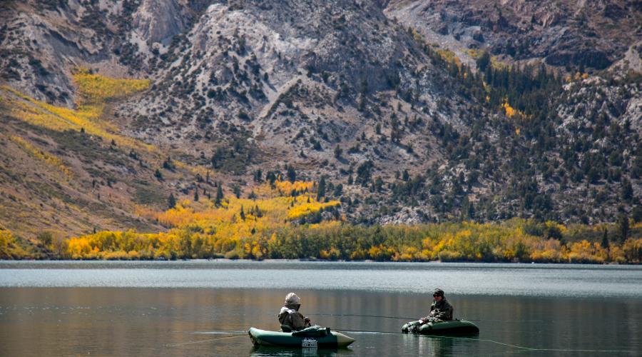 Convict Lake fisherman with Fall Color