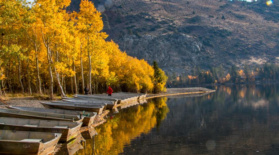 Silver Lake boats with fall colors