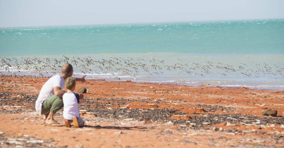 Father and Son Watching the birdlife on Roebuck Bay.