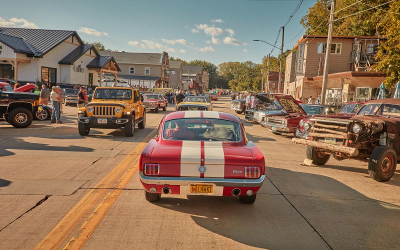 Classic cars lined up for Cruisin' Thursdays in East Dubuque