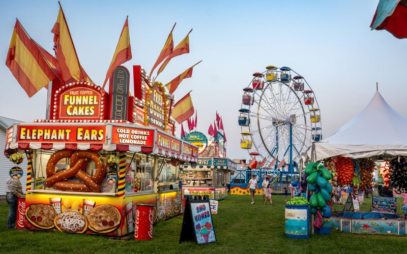 Jo Daviess County Fair rides, livestock, and food tents