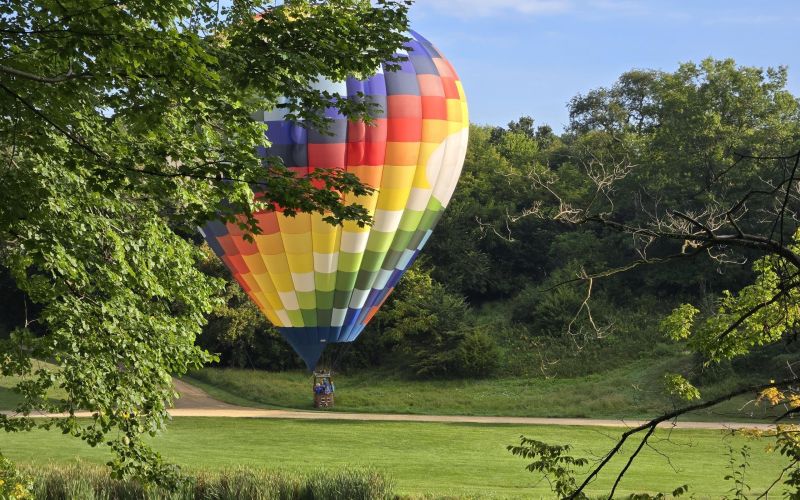 Sunrise hot-air balloon flight over the Galena Country Driftless region