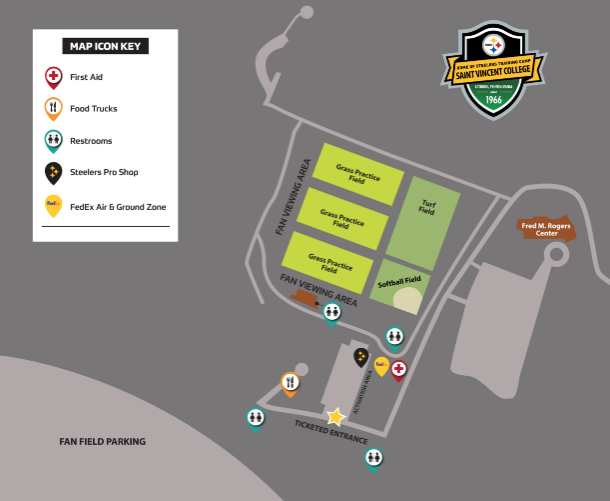 Map of Steelers Training Camp Setup at Saint Vincent College 2026