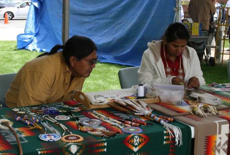 Native American art being made by artisans
