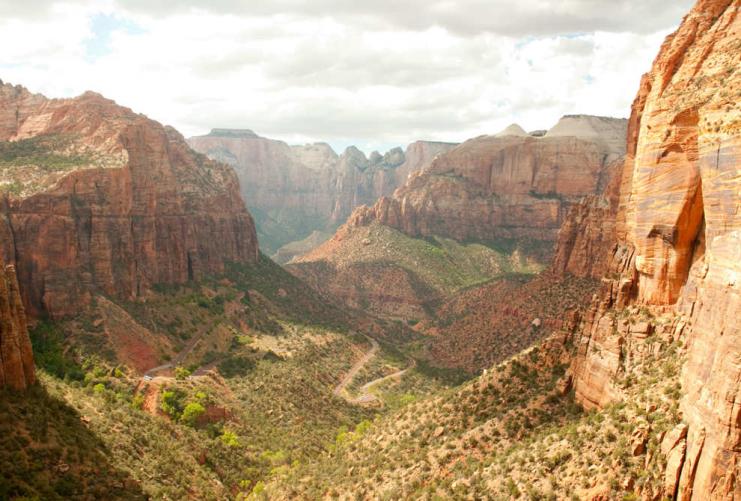 View of Zion Canyon and Cliffs in Zion National Park.
