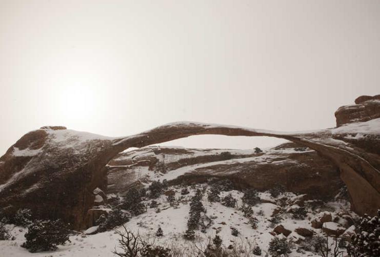 Landscape Arch in Arches National Park during the winter