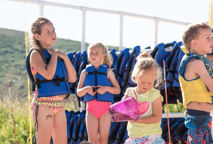 Kids getting on life jackets at Jordanelle State Park