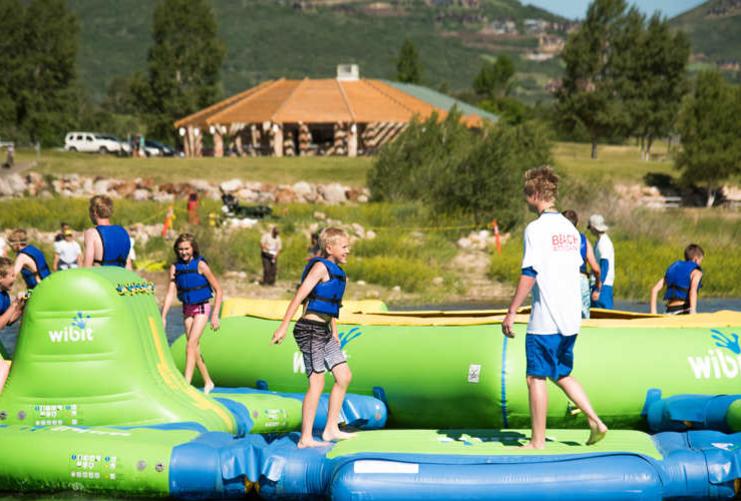 Floating bounce toys on Jordanelle Reservoir